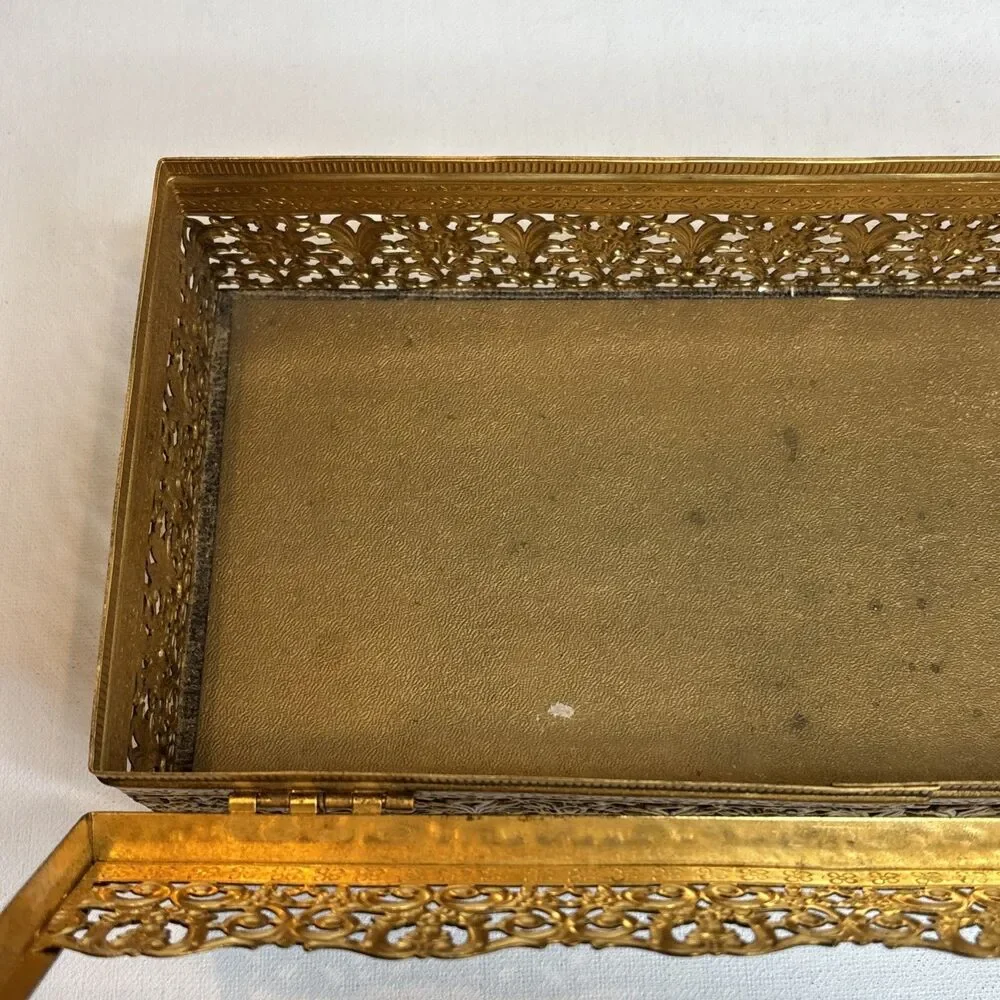 MCM Gold Tone Tissue Kleenex Box Filigree Holder Ornate Hollywood Regency